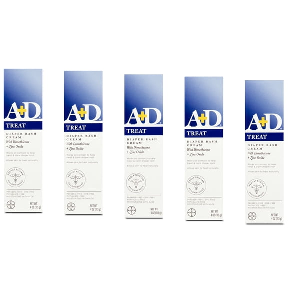 5 Pack A+D Diaper Rash Cream with Aloe Diaper Rash Cream 4 Oz Each