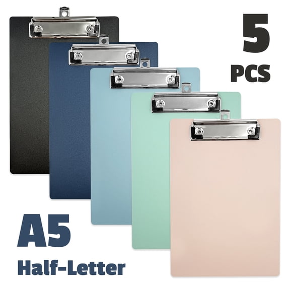 5 Pack A5 Clipboard with Hook, 6" X 9" Small Waterproof Thickened Plastic Clipboard with Metal Clip, Half Letter Menu Pads Receipt Clip Boards, for Home Office Classroom
