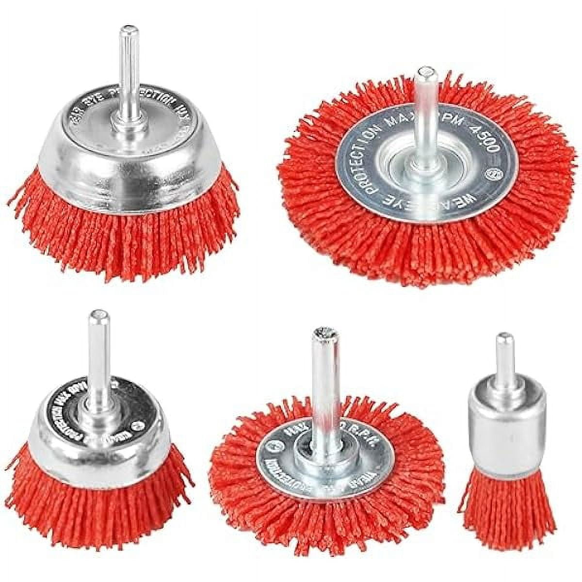 5 Pack Abrasive Filament Nylon Wire Drill Wheel and Cup Brush Set with