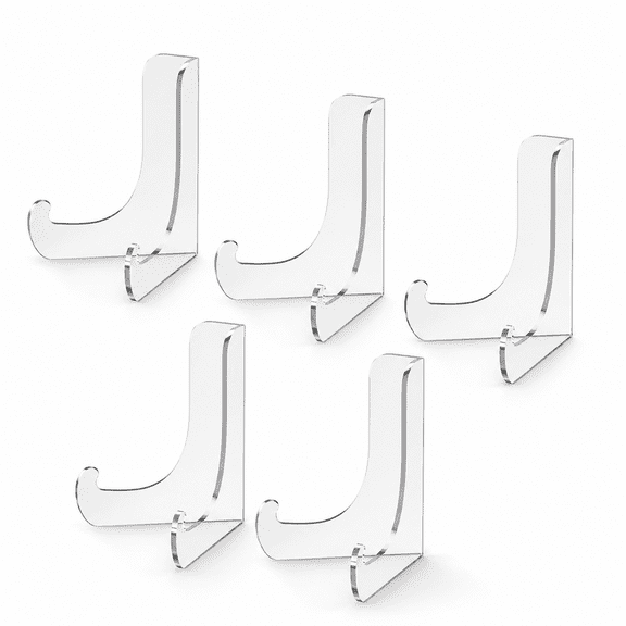 5 Pack Acrylic Card Display Stand, Clear Easel Stand for Plate, Picture Frame, Magazine, Book, CD, Phone - Large 4.5 Inch