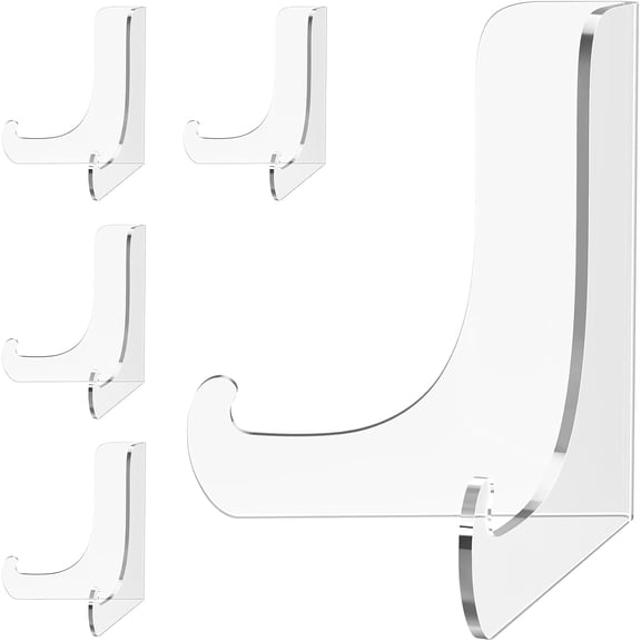 5 Pack Acrylic Card Display Stand, Clear Easel Stand for Plate, Picture Frame, Magazine, Book, CD, Phone - Large 4.5 Inch