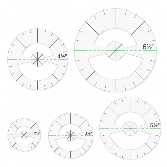 5 Pack Acrylic Circle Template Set for Sewing & Crafting, Clear Round Stencils (2.5" to 6.5") for Rotary Cutter, Fabric & Leather Cutting Measurement Tools