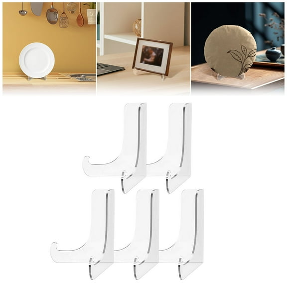 5 Pack Acrylic Display Stands - 4.53 Inch Clear Plate Easels for Cards, Photos, Books & Small Decor - Thickened Transparent Display Holders for Tabletop Showcase of Frames, Magazines, CDs