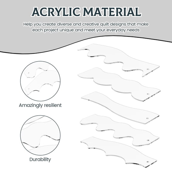 5-Pack Acrylic Quilting Rulers with Wavy Edge Templates for Sewing and Fabric Cutting
