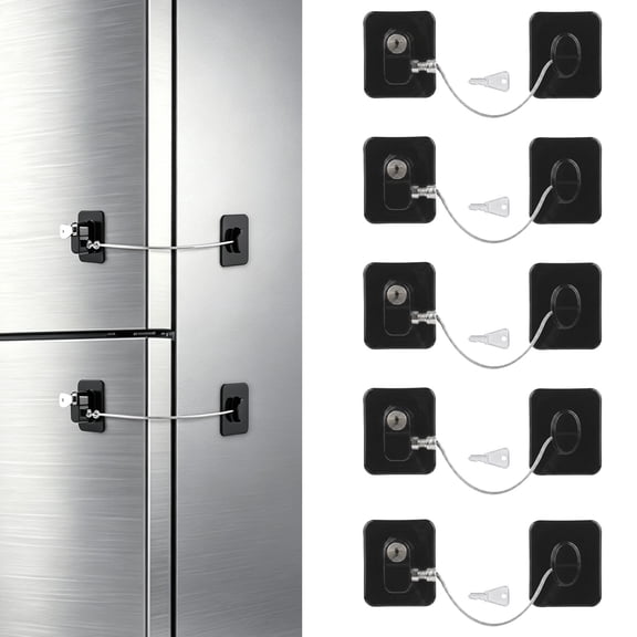 Merzark Refrigerator and Cabinet Lock with Keys for Child Safety, Adhesive Steel Black Fridge Lock for Freezer Drawer, 5 Pack – Holiday Gift