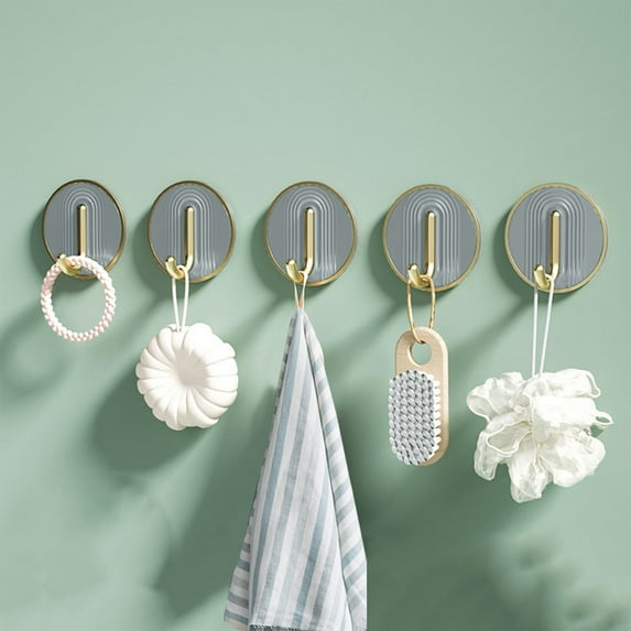 5-Pack Adhesive Wall Hooks, No-Drill Bathroom Towel Hanger, 33lb Max Load, Plastic Decorative Hooks for Home, Kitchen, Dorm, 5 Colors, 2x2x1.2 Inches