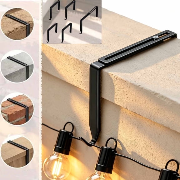 5 Pack Adjustable Outdoor Light Hook Bracket Non Drilling Wall Mount Clip For Patio Fence Deck Railing Black