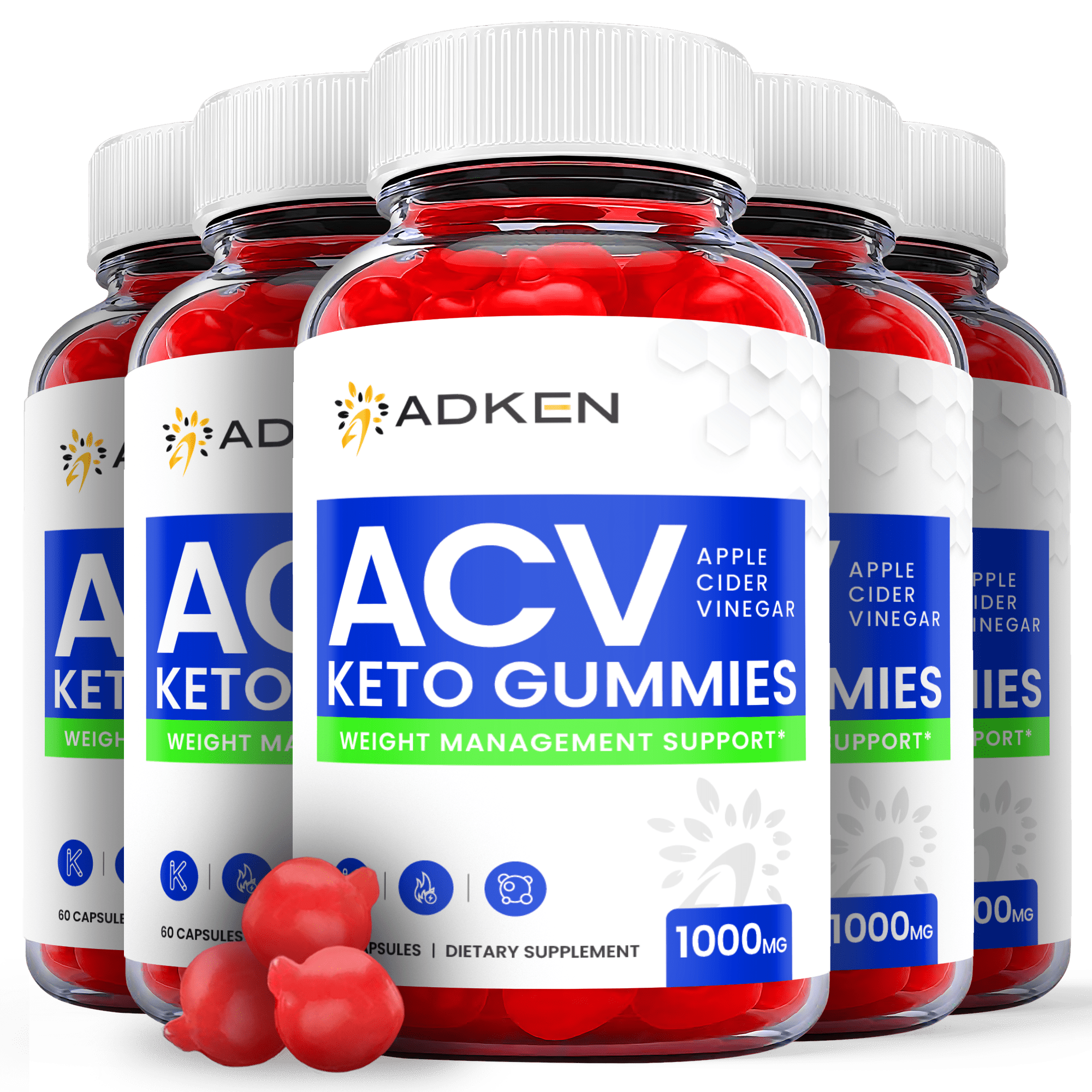 (5 Pack) Adken Keto ACV Gummies - Supplement for Weight Loss - Energy & Focus Boosting Dietary Supplements for Weight Management & Metabolism - Fat Burn - 300 Gummies