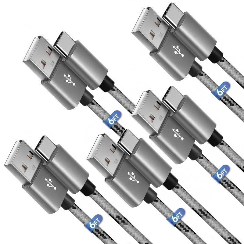 Afflux 5 Pack USB-A to USB-C Fast Charger Braided Type C Cable