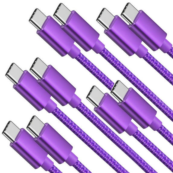 5 Pack Afflux USB-C to USB-C PD Fast Charger Cable Data Sync Braided Cord Compatible with iPhone 16 /15 Pro Max Plus / Samsung Galaxy S24 S23 S22 Ultra / iPad Pro / Universal for Type-C (6ft, Purple)