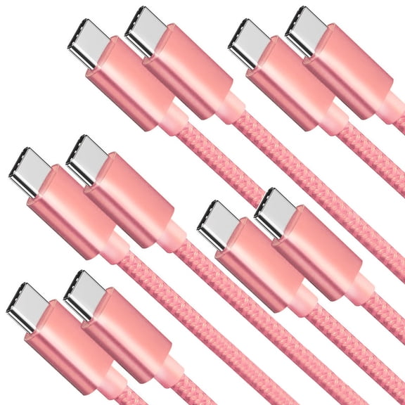 5 Pack Afflux USB-C to USB-C PD Fast Charger Cable Data Sync Braided Cord Compatible with iPhone 16 /15 Pro Max Plus / Samsung Galaxy S24 S23 S22 Ultra / iPad Pro / Universal for Type-C (6ft, Pink)
