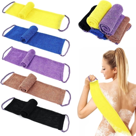 5 Pack African Net Sponge African Bathing Sponges African Back Scrubbers Long Net Exfoliating Back Scrubber with Handles Exfoliating Loofahs with Ropes Exfoliating Washcloth for Body Shower