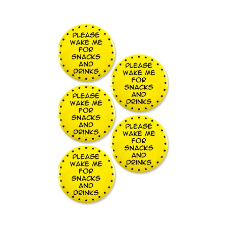 5 Pack - Air Travel Essential Wake Me For Snacks Pinback Buttons - 3 Inch