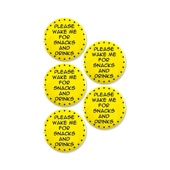 5 Pack - Air Travel Essential Wake Me For Snacks Pinback Buttons - 3 Inch