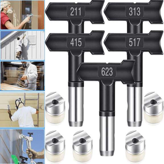 5-Pack Airless Sprayer Tips, Reversible Tungsten Steel Nozzles (Sizes 211-623)