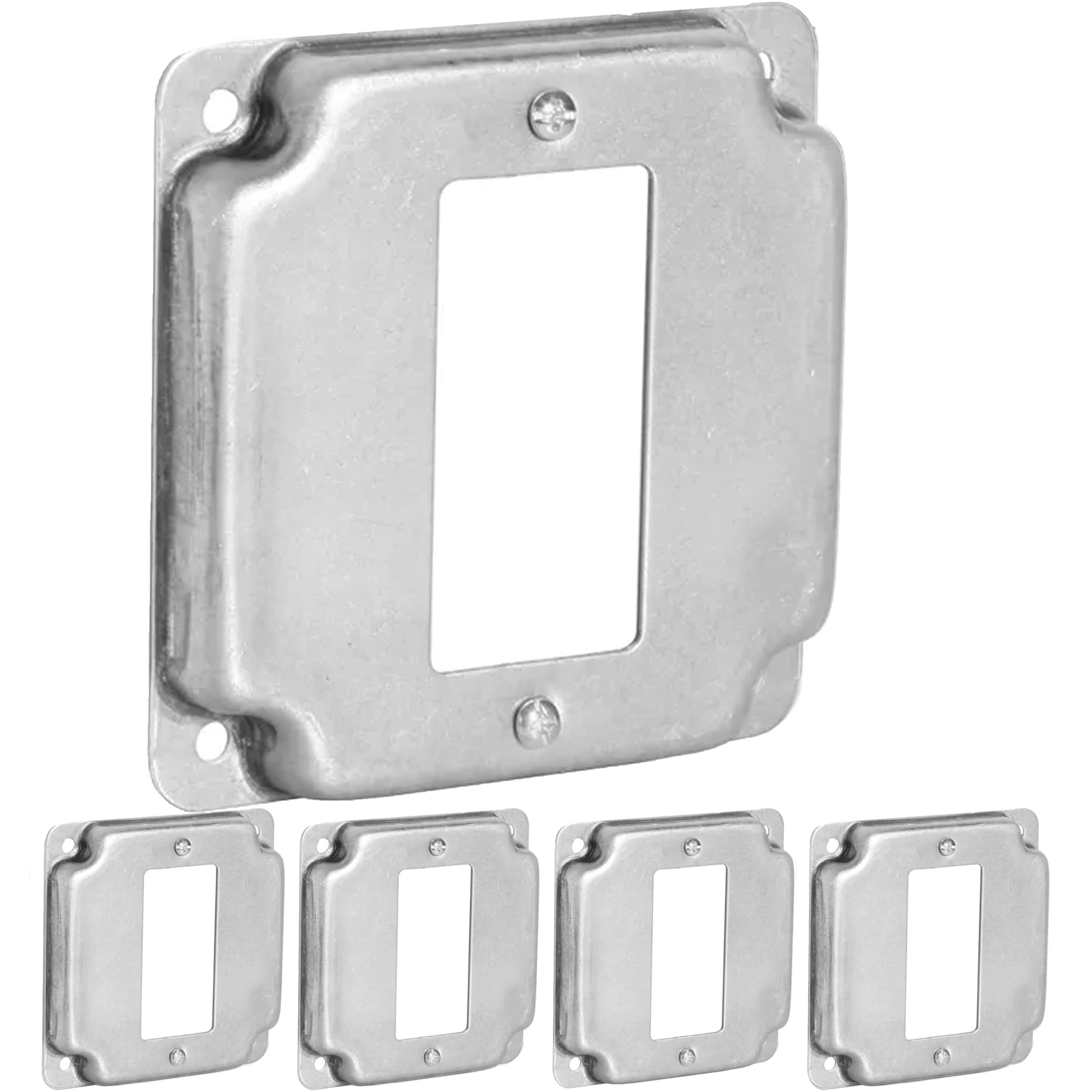 5 Pack Airmont Products 1-Gang Rocker Switch Electrical Box Cover - 4 Inch Square 1/2 Inch Raised Galvanized Steel Cover for Exposed Work - Surface Mount Junction Box Cover for Rocker Switches