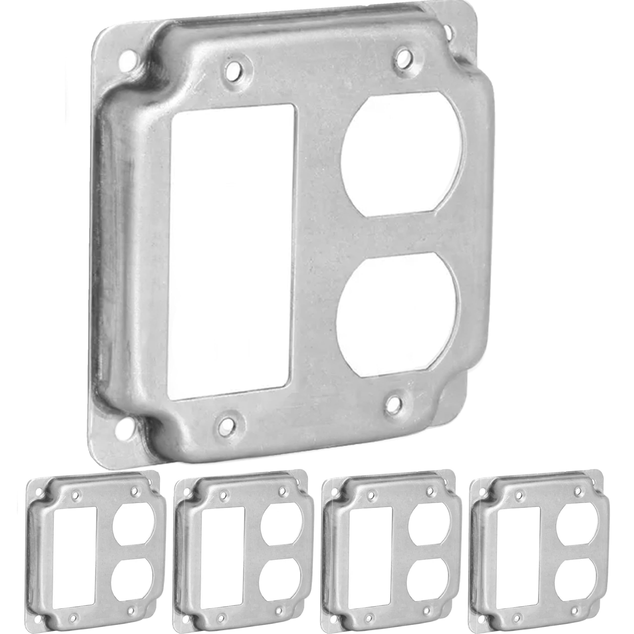 5 Pack Airmont Products 2-Gang Rocker and Duplex Electrical Box Cover - 4 Inch Square 1/2 Inch Raised Galvanized Steel Exposed Work Cover - Surface Mount Junction Box Cover for Outlet Combinations