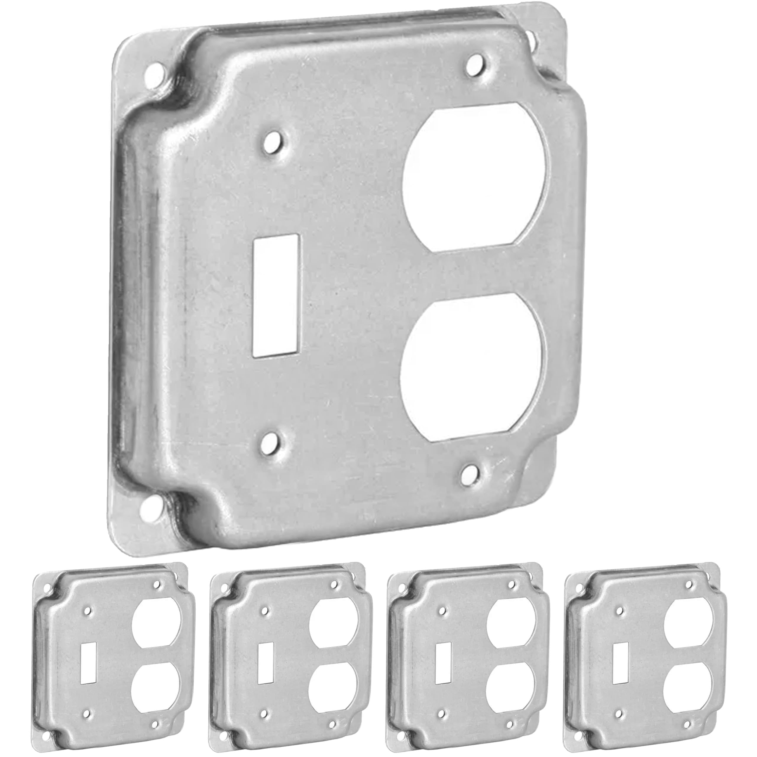 5 Pack Airmont Products 2-Gang Toggle and Duplex Electrical Box Cover - 4 Inch Square 1/2 Inch Raised Galvanized Steel Exposed Work Cover - Surface Mount Junction Box Cover for Outlet Combos