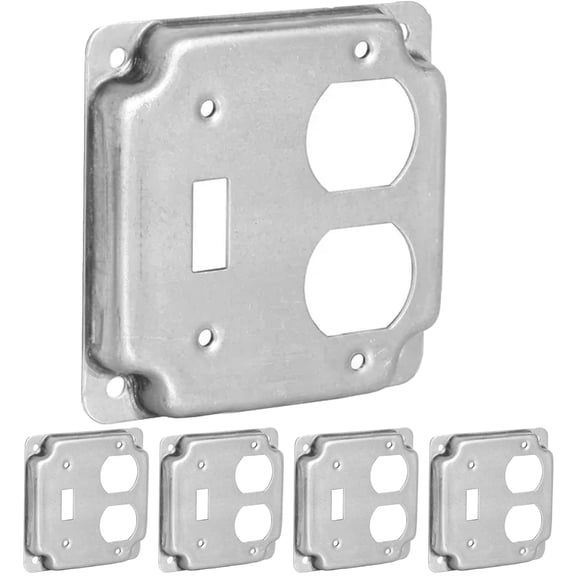5 Pack Airmont Products 2-Gang Toggle and Duplex Electrical Box Cover - 4 Inch Square 1/2 Inch Raised Galvanized Steel Exposed Work Cover - Surface Mount Junction Box Cover for Outlet Combos