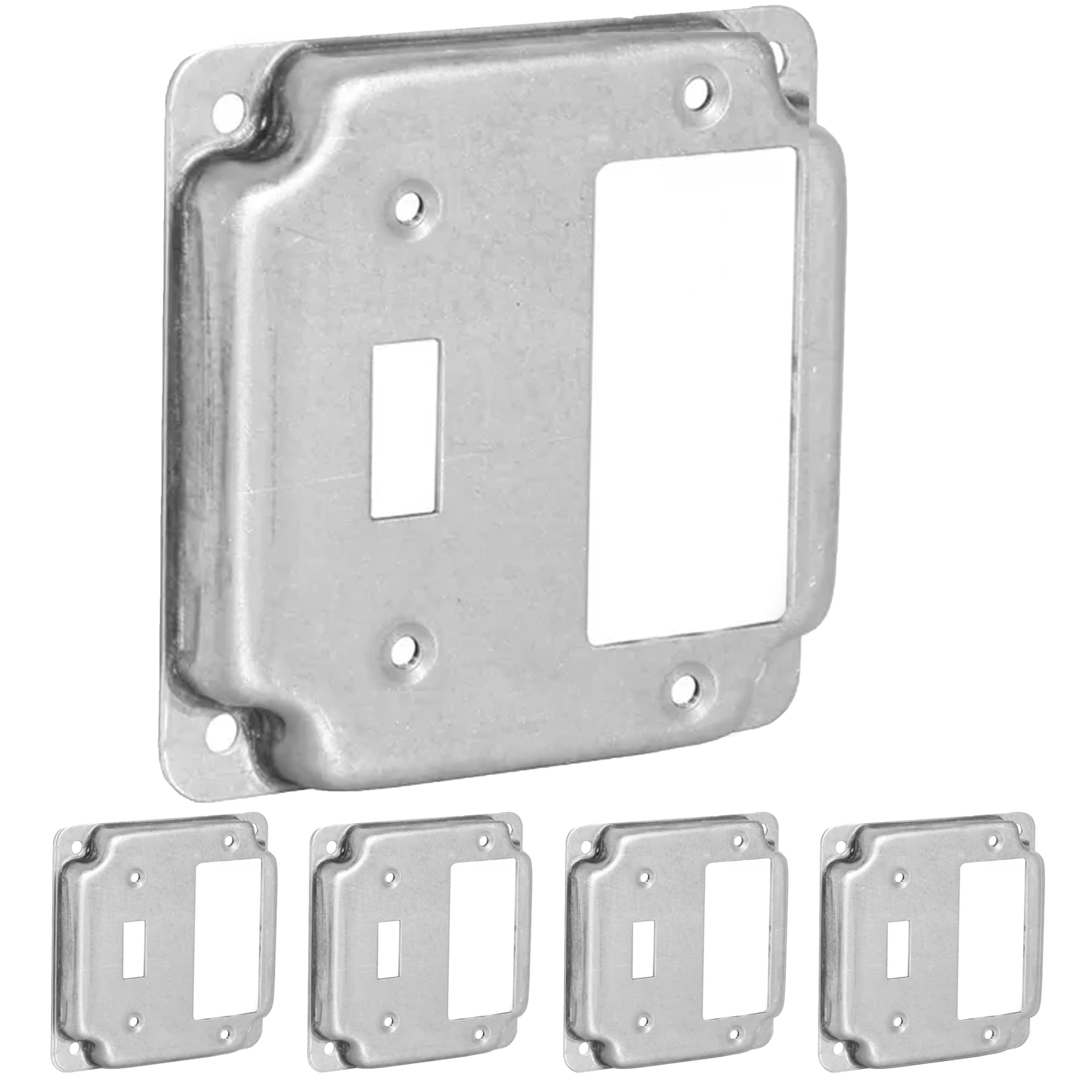 5 Pack Airmont Products 2-Gang Toggle and Rocker Electrical Box Cover - 4 Inch Square 1/2 Inch Raised Galvanized Steel Exposed Work Cover - Surface Mount Junction Box Cover for Mixed Switch Types