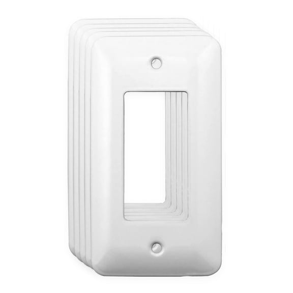 5 Pack Airmont Products AP-12071, White Metal Decorative Wall Plate, Princess Style 1 Gang, 5" x 2.75" Unbreakable, Smooth White Painted Metal, Impact Resistant, Matching Screws Included