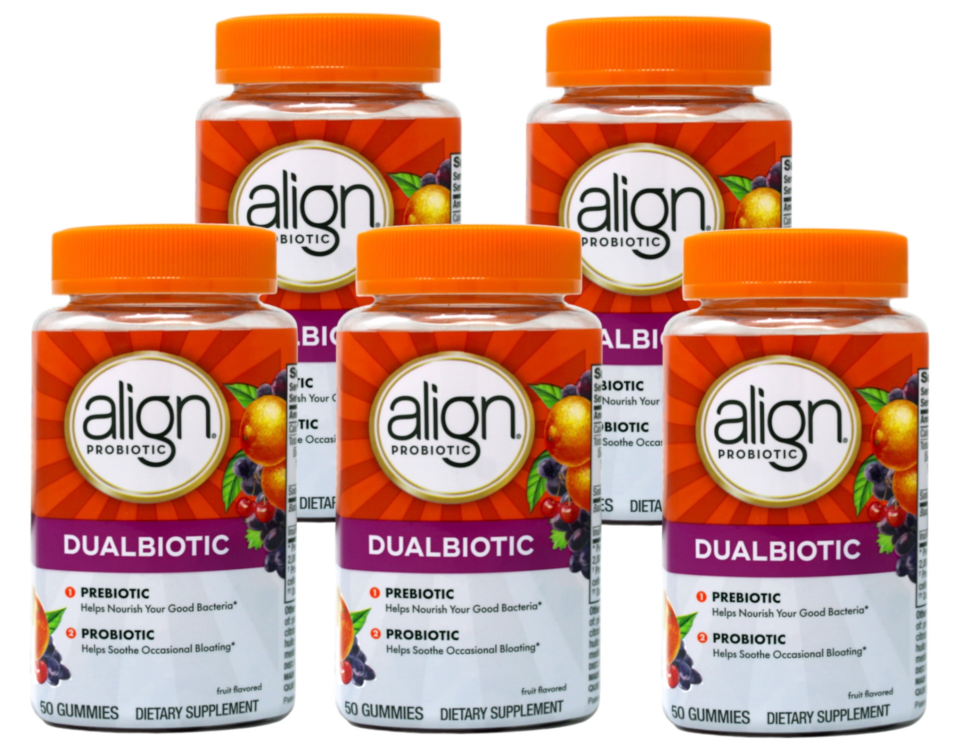 5 Pack - Align Digestive Health Prebiotic + Probiotic Gummies Fruit Flavored - 50 Ct