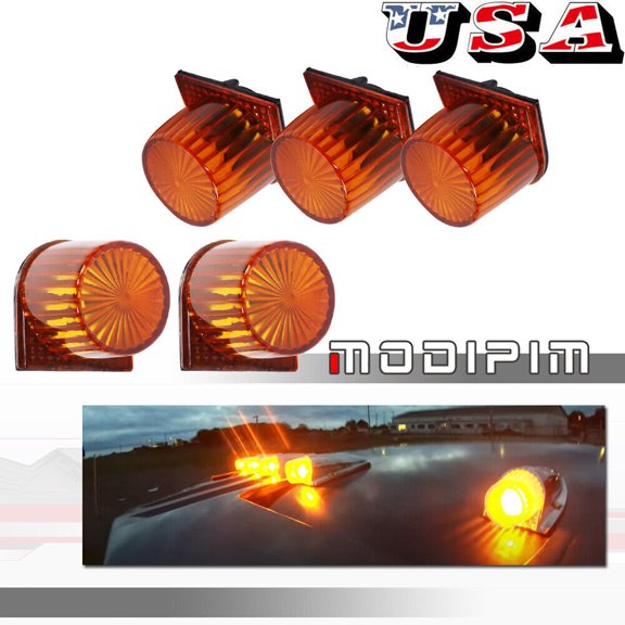 5-Pack Amber Cab Marking Roof Clearance Light Lenses for 1984-1993 for Dodge 3738011-
