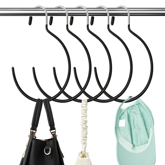 5-Pack Anti-Slip Hanging Hooks, Scarf & Tie Organizer, Closet Storage for Belts and Accessories (Black)