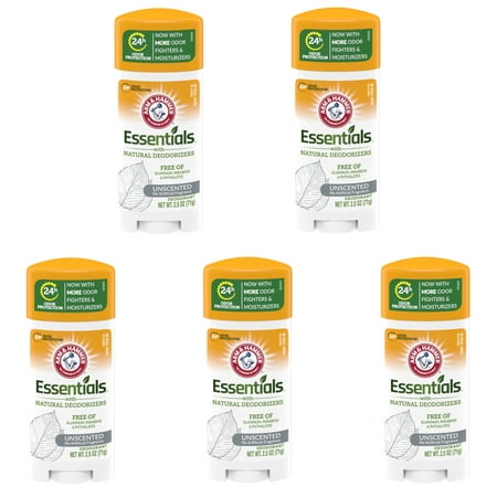 5 Pack Arm & Hammer Essentials Deodorant Solid, Unscented 2.5 Ounce Each