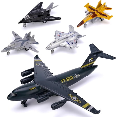 Ludolm 5 Pack Airplane Toys Set with Light & Sounds, Fighter Jet Die Cast Plane Metal Aircraft Toy, Pull Back Aircraft Gift