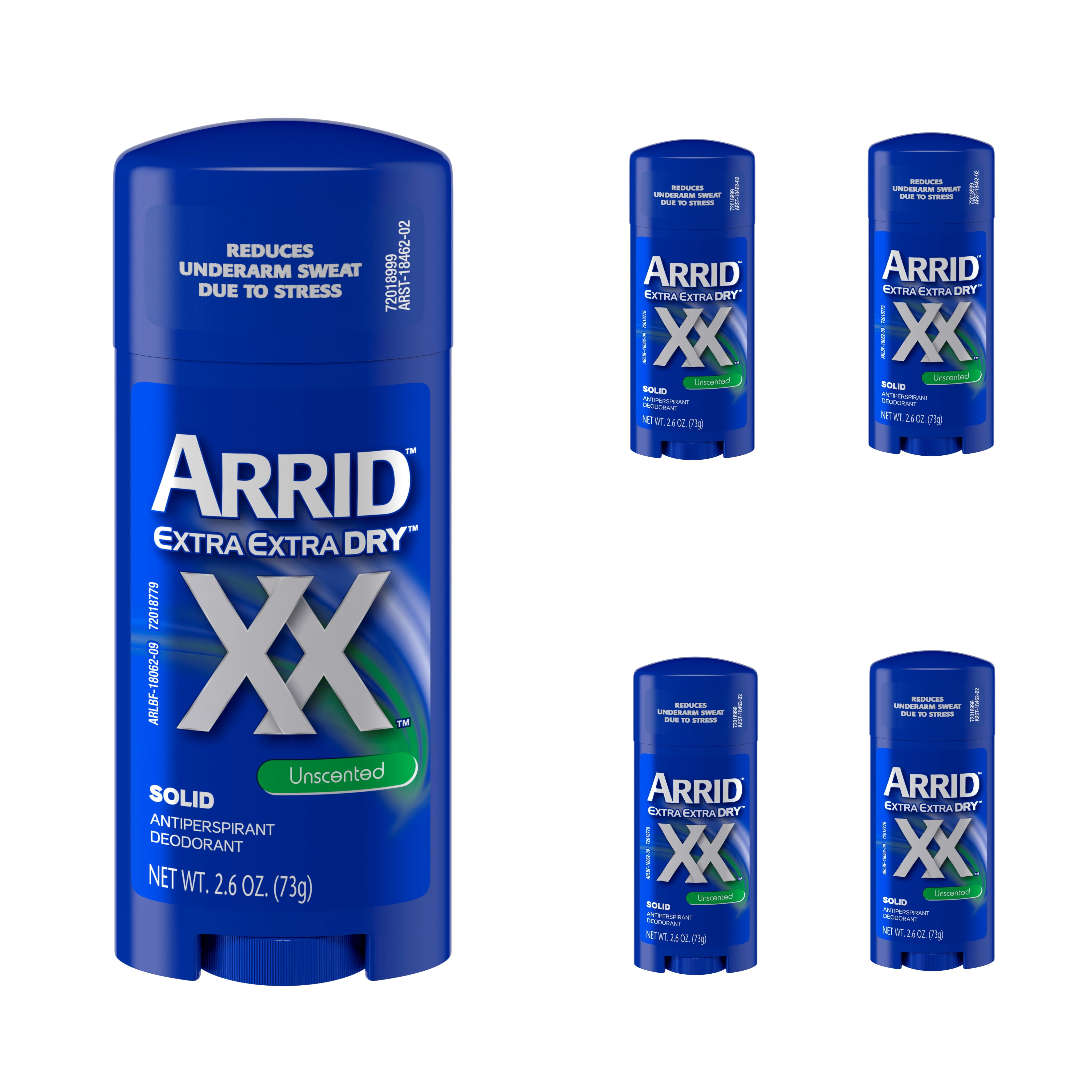 5 Pack Arrid Extra Extra Dry Unscented Solid Antiperspirant Deodorant 2.6 Oz Ea