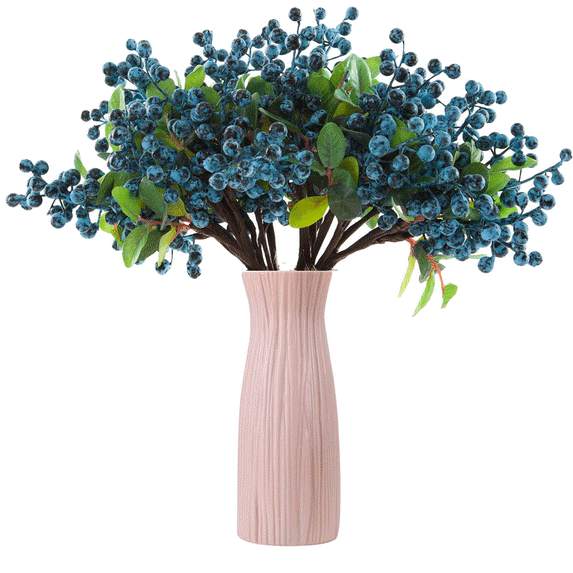 5 Pack Artificial Blueberries in Vase, Lifelike Faux Fruit Berries Fake Flowers with PE Shatter-proof Flower Pot Vase, Modern Style for Study Room Hallway Wedding Decor Yard Cafe Decoration
