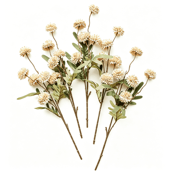5 Pack Real Touch Artificial Chrysanthemum Flowers, Long Stem Faux Fake Floral Bouquet for Vase, Farmhouse Wedding Table Home Decor Arrangement
