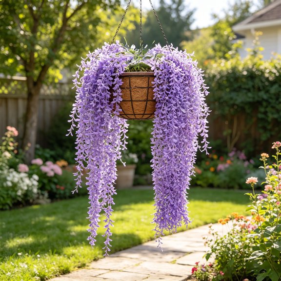 5 Pack Artificial Hanging Willow Vines, Cascading Plastic Greenery, 37.4 in Each, Purple, for Wall Balcony Wedding Arch Patio and Garden Decor