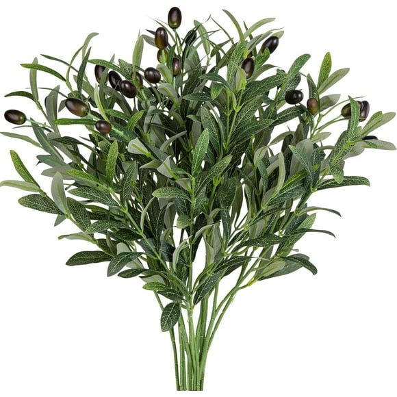 5 Pack Artificial Olive Branches 19" Fake Plants Silk Greenery Stems Olive Leaves Trees for Home Office Wedding Christmas Decor