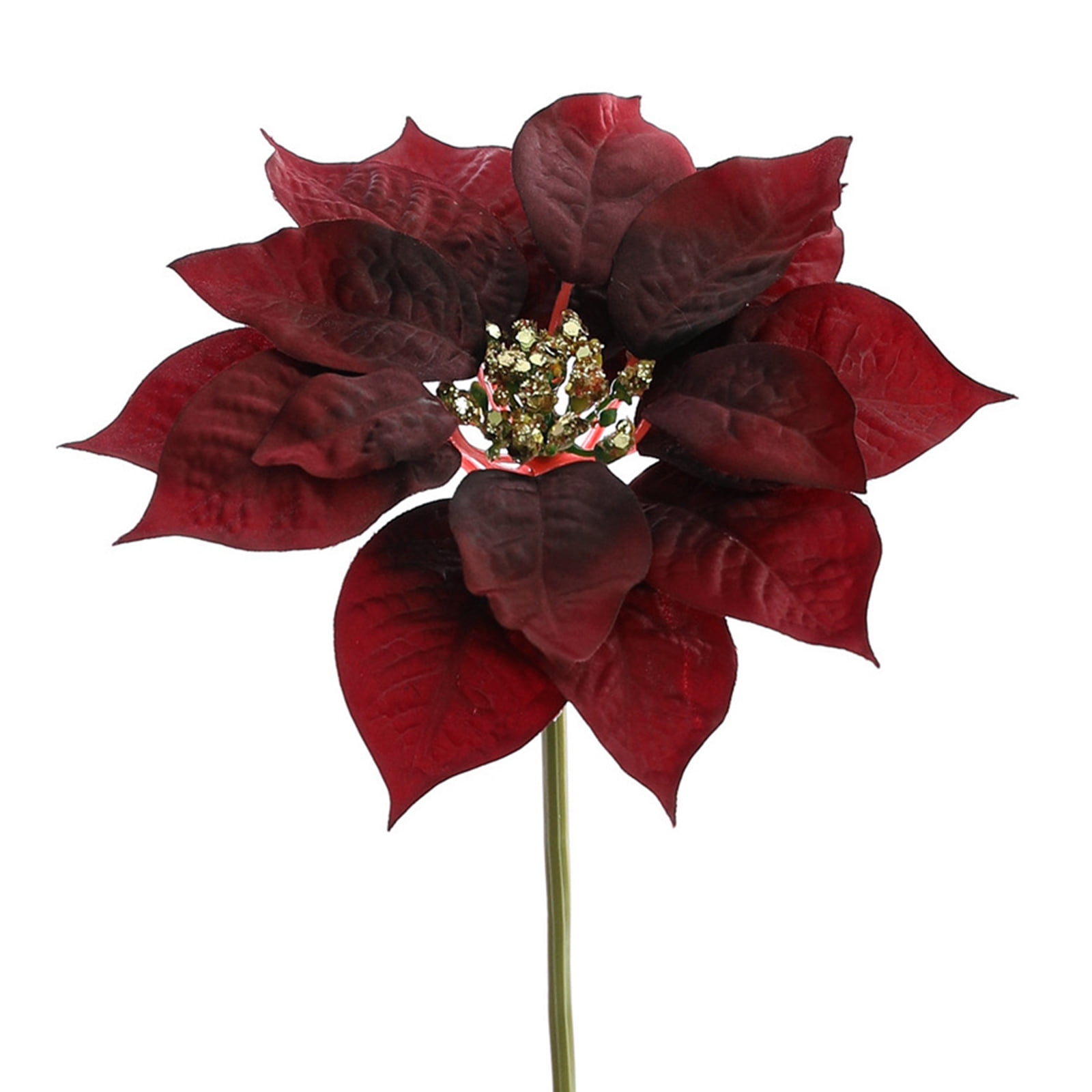 5 Pack Artificial Poinsettia Bushes Silk Fabric Poinsettia Bushes