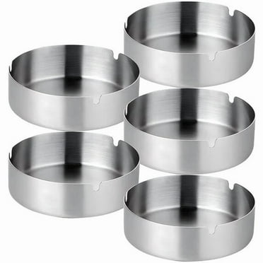 5-Pack Ashtrays for Cigarettes,Portable Round Stainless Steel Ash Tray,Ashtrays for Home/Indoor/Outside.3 Slots Each,Silver,4 x 4 x 1.2 Inches