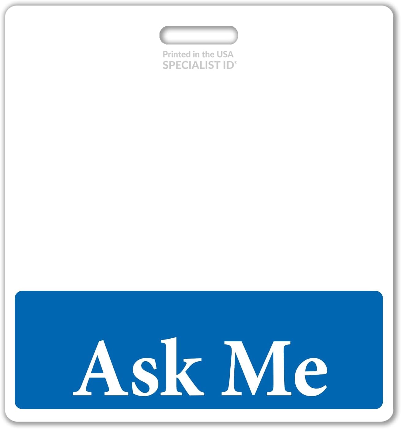 5 Pack - Ask Me Badge Buddy - Horizontal Customer Service ID Backer - Heavy Duty Role Identifier for Retail Floaters, Event Staff & Concierge - Oversized Badge Holder - USA Printed (Blue)