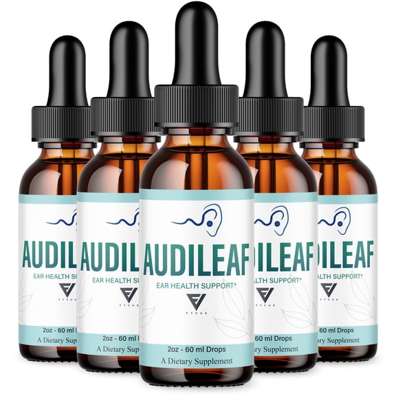(5 Pack) Audileaf Drops, Audileaf Premium Wellness Support Liquid Supplement (10oz)