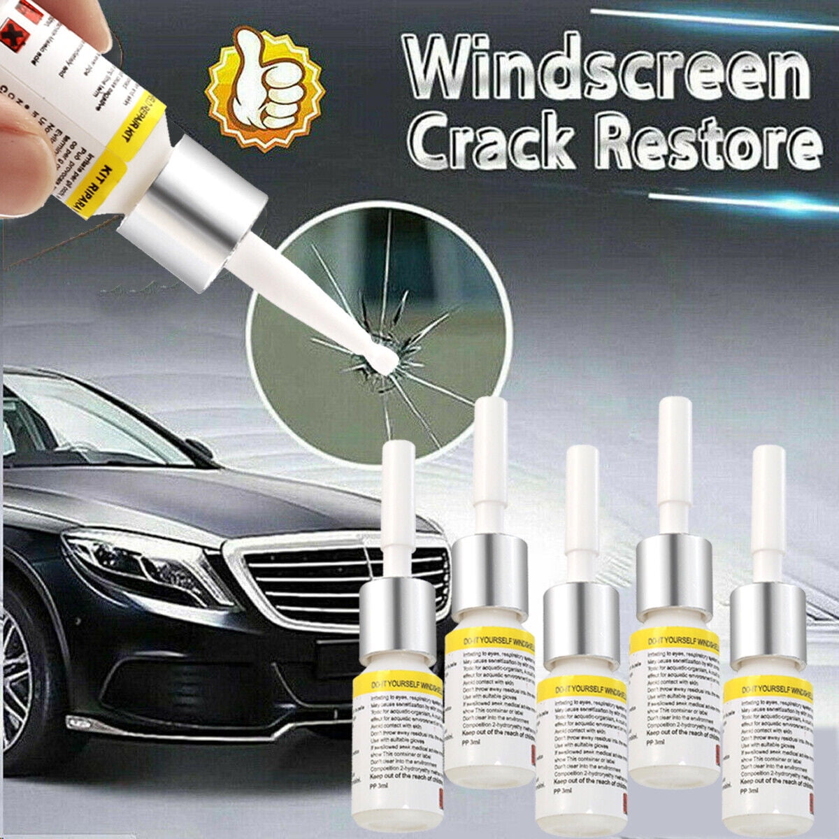 5Pack Auto Glass Nano Repair Fluid Car Windshield Resin Crack Tool Kit Crack US