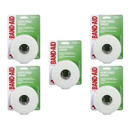 5 Pack - BAND-AID First Aid Hurt-Free Wrap, Medium 2 inch X 2.3 Yards Each