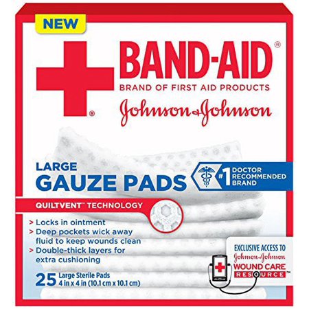 5 Pack - BAND-AID First Aid Large Gauze Pads, 4 in x 4 in, 25 Each