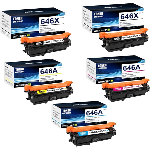 5-Pack BK/C/M/Y 646X CE264X 646A CF031A CF032A CF033A Toner Cartridge: Compatible 646X CE264X 646A CF031A CF032A CF033A Replacement for HP CM4540 MFP CM4540f MFP CM4540fskm MFP CM4540 MFP Printer