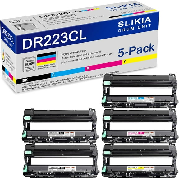 5-Pack BK/C/M/Y DR223CL Drum Unit: Compatible DR223CL DR-223CL Replacement for Brother MFC-L3770CDW L3710CW L3750CDW L3730CDW HL-3210CW 3230CDW 3270CDW 3230CDN DCP-L3510CDW L3550CDW Printer