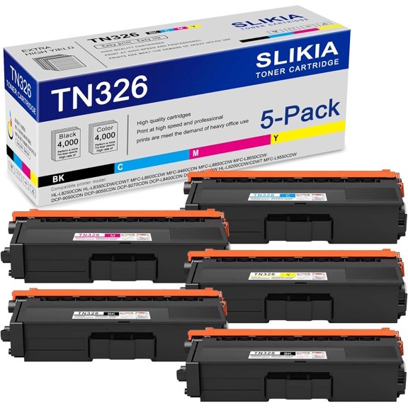 5-Pack BK/C/M/Y TN326 Toner Cartridge: Compatible TN326 TN-326 Replacement for Brother HL-L8250CDN L8350CDW/CDWT MFC-L8600CDW 9460CDN L8850CDW L8650CDW DCP-9050CDN 9055CDN 9270CDN L8400CDN Printer