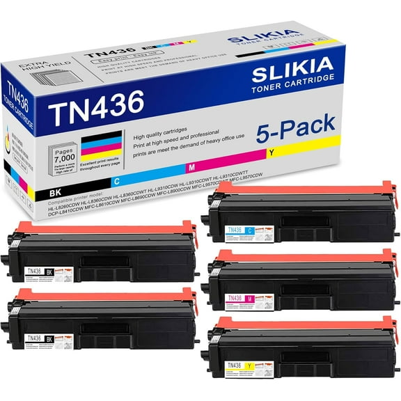 5-Pack BK/C/M/Y TN436 Toner Cartridge: Compatible TN436 TN-436 Replacement for Brother HL-L8260CDW L8360CDW L8360CDWT L9310CDWTT DCP-L8410CDW MFC-L8610CDW L8690CDW L8900CDW L9570CDWT Printer
