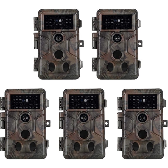 5-Pack BLAZEVIDEO Trail Game Cameras - 64MP HD 1296P No Glow Night Vision, 0.1S Fast Trigger, IP66 Waterproof & Password Lock, Time Lapse/Stamp for Farm/Yard Wildlife