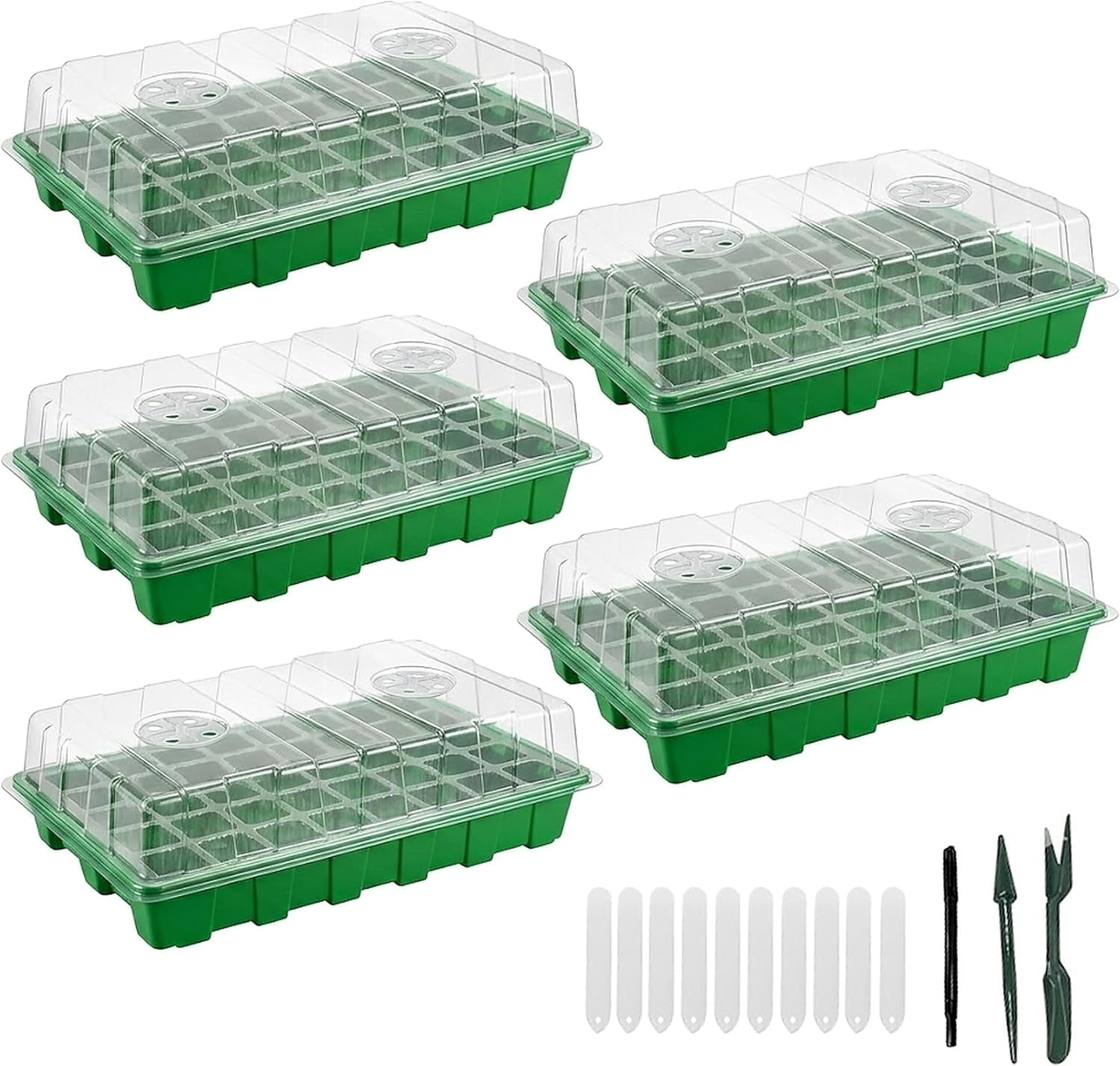 5 Pack BPA Free Seed Starter Tray Kit 40 Cell Reusable Seedling Trays with Humidity Vented Domes and Base