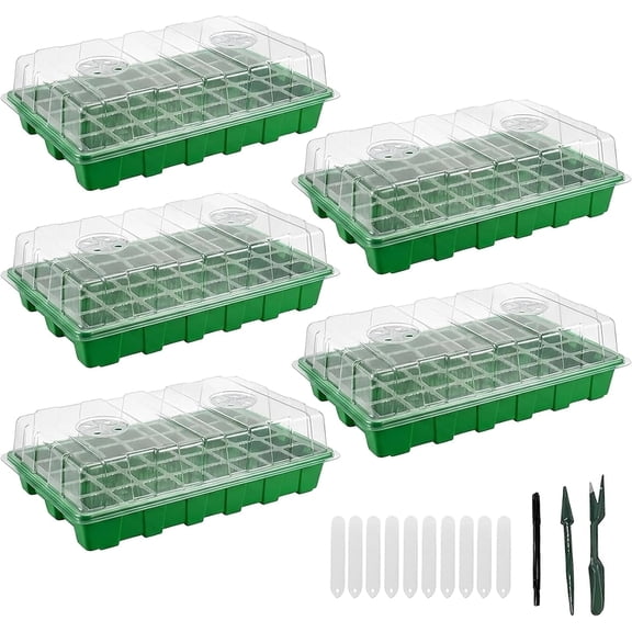 5 Pack BPA Free Seed Starter Tray Kit 40 Cell Reusable Seedling Trays with Humidity Vented Domes and Base