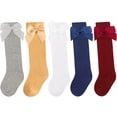 thumbnail image 1 of 5 Pack Baby Girl Knee High Socks Toddler Dress Socks Baby Bow Stocking Cotton Infant Socks, 1 of 7
